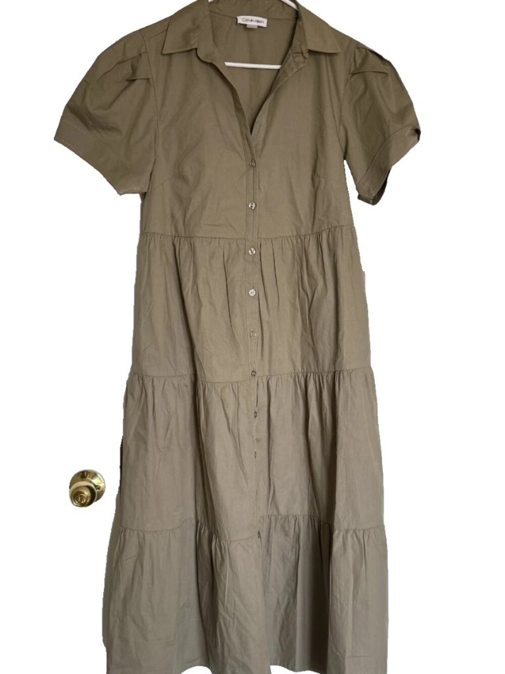 Calvin Klein Women's Olive Khaki Cotton Tiered Maxi Shirt Dress  Size 8 NWT - Picture 14 of 14